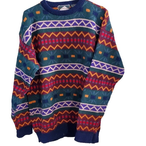 Snowmass 100% Wool Sweater Mens Lg Hong Kong VIntage FLAWS Ski - Picture 1 of 8